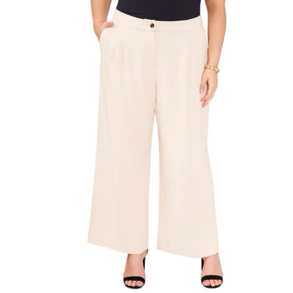 Vince Camuto Wide Leg Trouser Pant Cream Color Pleated Front Size 14